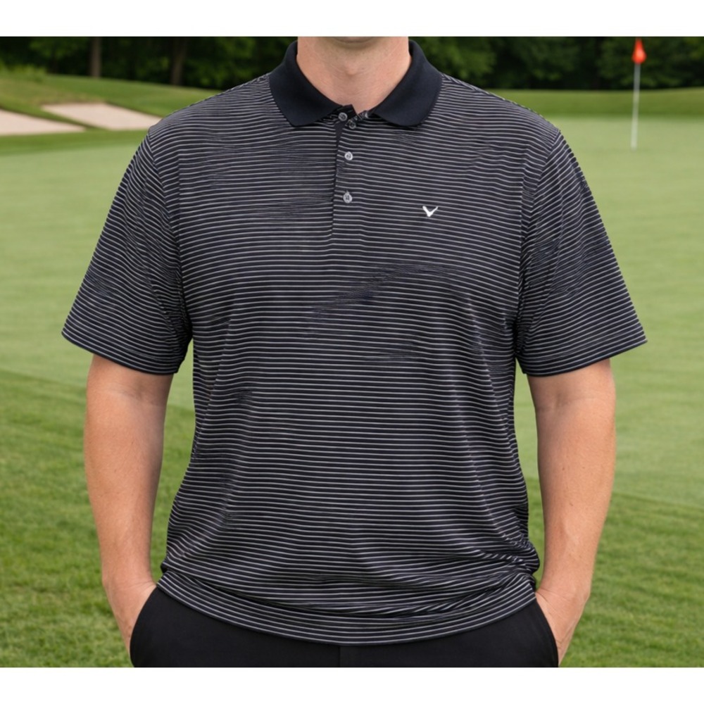 Callaway Polo Shirt Mens XL Extra Large Black Striped Short Sleeve Performance